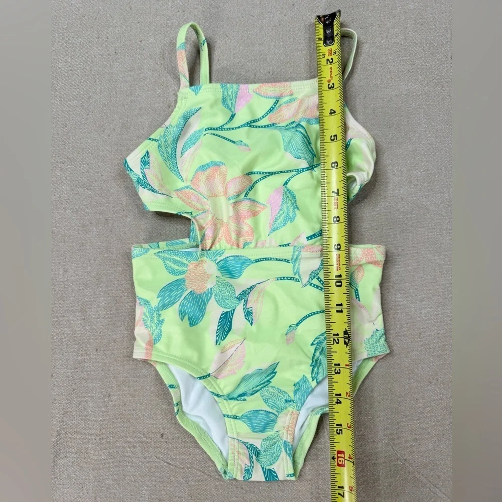 OshKosh B'gosh Girls One Piece Cutout Swimsuit Tropical Floral Green Size 4/4A
